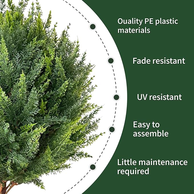 23”Artificial Cedar Topiary Ball Tree Set of 2 with Ground Spikes, UV Resistant Artificial Bushes Fake Plants for Home Front Door Offices