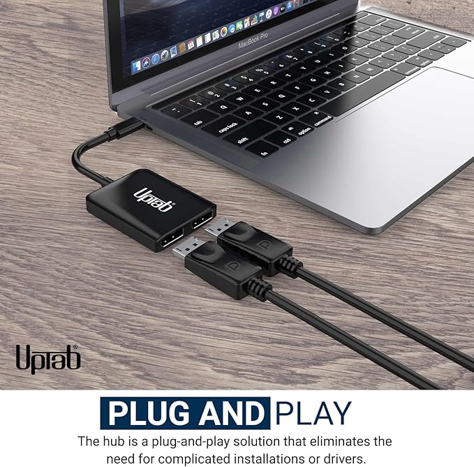 uptab USB C to Dual DisplayPort Adapter Hub, Extended Dual 4K 60Hz Display Port Multi Monitors Converter for Dell XPS 13 15, Lenovo Yoga, Sumsung HP, Chromebook, etc