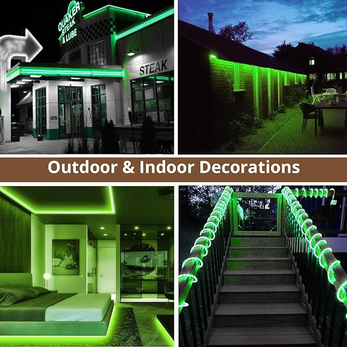 LED Rope Lights, 16.4 Feet Green Flat Flexible Strip Light, Plug in Novelty Lighting, Connectable and Waterproof for Home Christmas Holiday Garden Patio Party Decoration