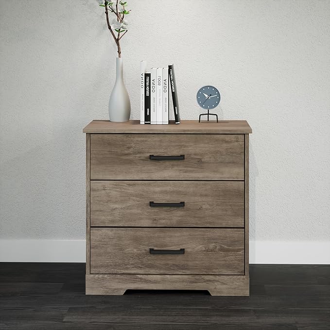 Prepac Rustic Ridge Farmhouse Nightstand Bedside Table, Brown Nightstand for Bedroom, End Table with 3 Drawers 16.25"D x 27.5"W x 26.75"H