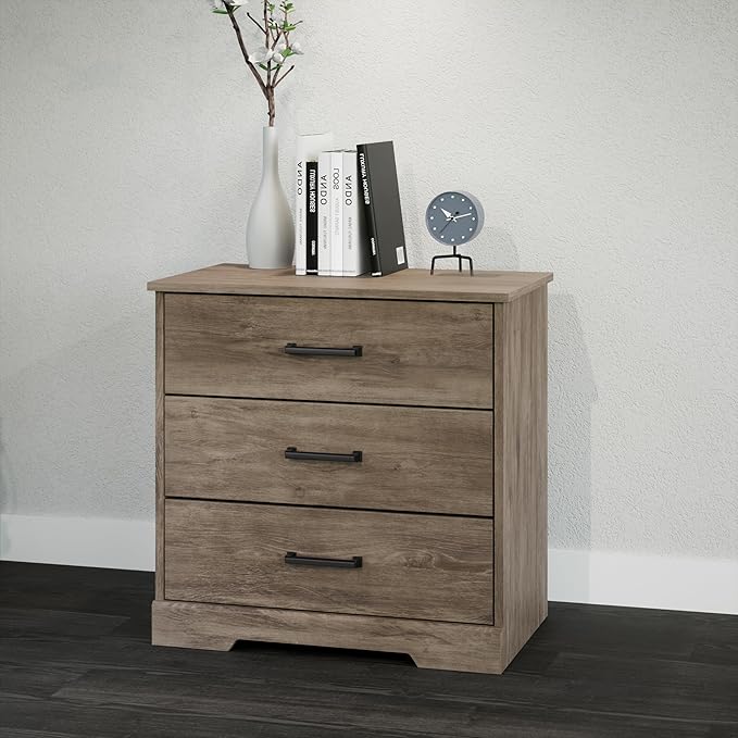 Prepac Rustic Ridge Farmhouse Nightstand Bedside Table, Brown Nightstand for Bedroom, End Table with 3 Drawers 16.25"D x 27.5"W x 26.75"H