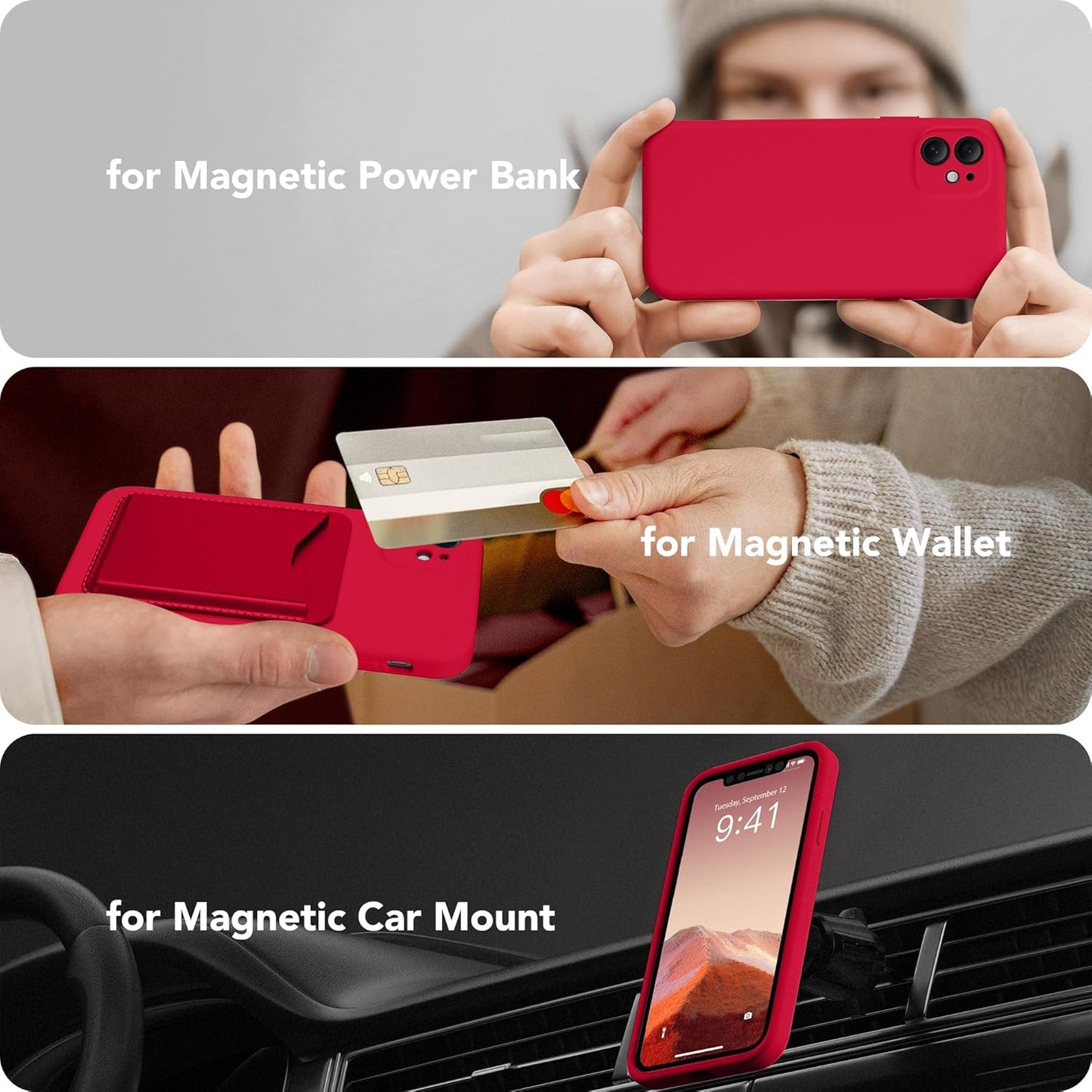 iPhone 11 Case, Compatible with MagSafe, Magnetic Silicone Slim Shockproof Protective Case - Red