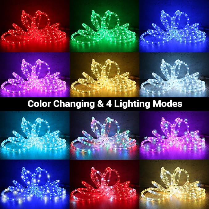 Brizled Color Changing Rope Lights, 18ft 180 LED RGB Rope Lights, Connectable Rope Lights Indoor Rope Lighting with Remote Outdoor White Rope Lights Waterproof Color Twinkle Tube Lights for Christmas