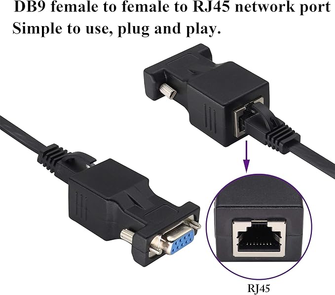 RS232 DB9 to RJ45 Converter RJ45 Female to DP9 9-Pin Serial Port RS232 Female Extender Adapter for Computer,Digital Machine Code Printer Transmission Distance Cable Adapter (2 Pack-Female)
