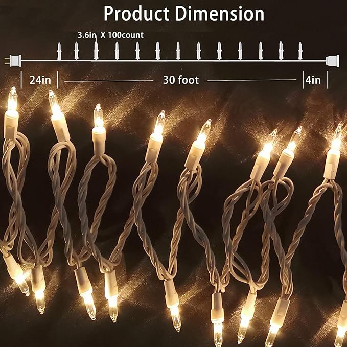 Christmas Lights 100 Count Mini Clear Lights 32ft White Wire Christmas Tree String Lights Set for Outdoor Indoor Christmas Decorations Wedding Decorations Valentines Day Decor,UL Certified (32feet)