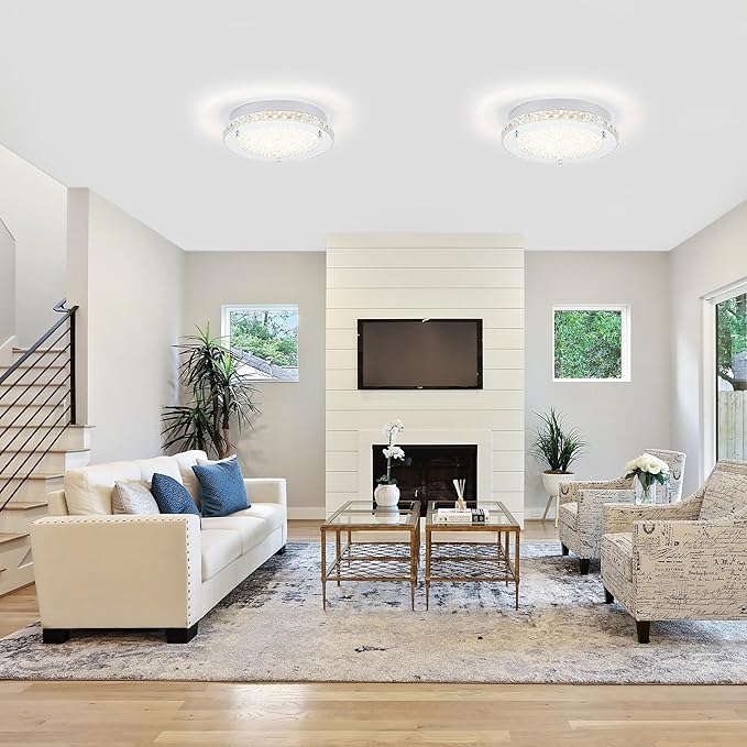 LED Ceiling Light,Auffel Minimalist Modern 11-Inch Surface Flush Mount Light Fixture Glass 4000K Daylight White Lamp 1980LM K9 Crystal Chandelier Lighting for Kitchen,Bathroom,Bedroom,Hallway