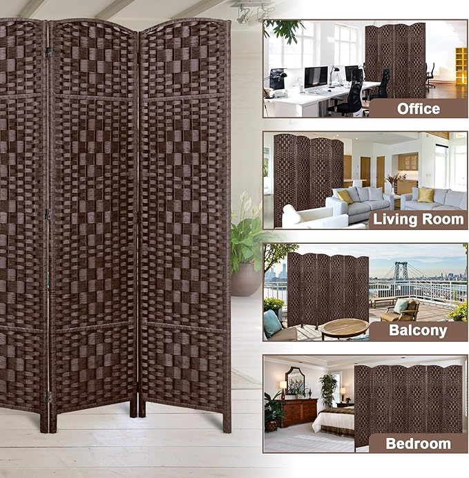 Rose Home Fashion 6 ft Tall Room Divider, Room Dividers and Folding Privacy Screens, 15.7in Privacy Screen 4 Panel Partition Temporary Wall Separation for Private, Brown