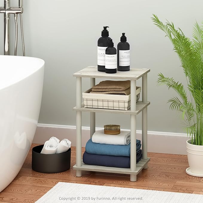 Furinno JUST Side Table, 3-Tier End Table, Open Shelves Night Stand, Bedside Table, Toolless Assembly, for Living Room, Bedroom, Bathroom, Sonoma Oak