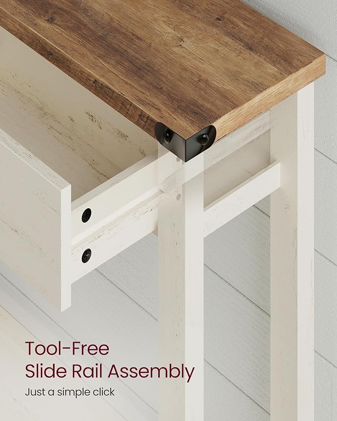 VASAGLE Console Table, Sofa Table, Narrow Entryway Table, Entry Table with 3 Drawers, Open Storage Shelf, Metal Corners, for Living Room, Farmhouse Style, Honey Brown and Rustic White ULNT142WJ02S