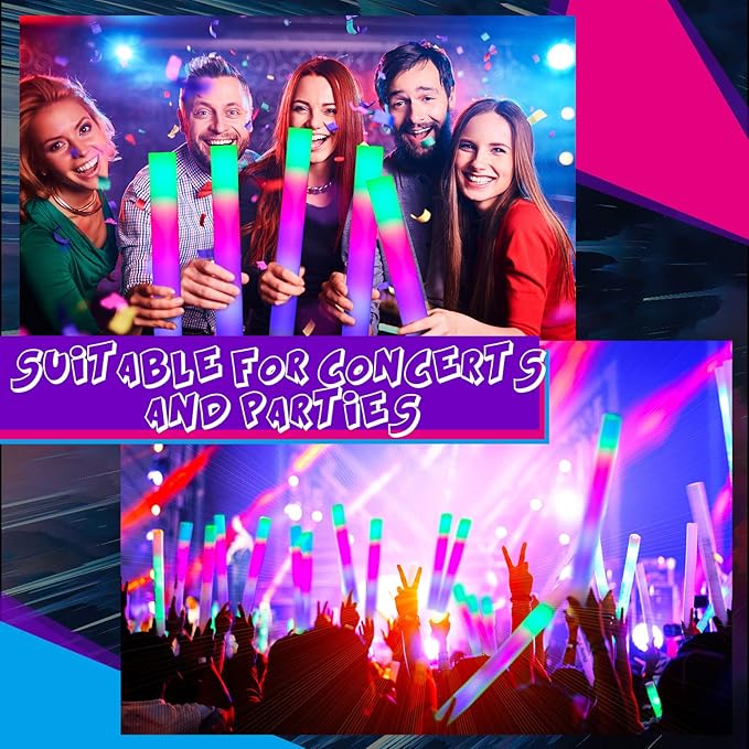 Vinsot 300 Pcs Light up Foam LED Sticks Bulk with 3 Modes Colorful Flashing LED Strobe Sticks Glow in The Dark Party Supplies for Birthday Party, Concert and Event