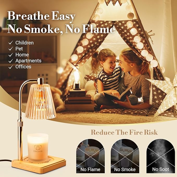 Marycele Candle Warmer Lamp with Timer for Yankee Candles, Adjustable Height Wax Melt Warmer, Birthday Gifts for Mom Women Sister, Vintage Amber Glass Lamp, Fall Decorations for Home Decor