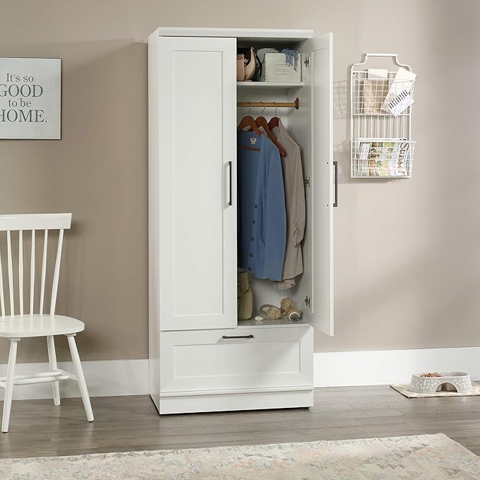 Sauder HomePlus Wardrobe/Storage Cabinet, Spacious Hidden Storage, Wardrobe Armoire, 29.1x20.9x71.2 - Soft White Finish