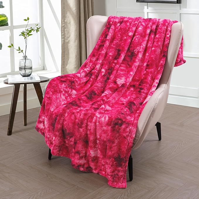 Exclusivo Mezcla Plush Fuzzy Fleece Throw Blanket Extra Large, Super Soft, Fluffy and Warm Blankets for Couch, Bed, Suitable for All Seasons (50x70 Inches, Tie Hot Pink)