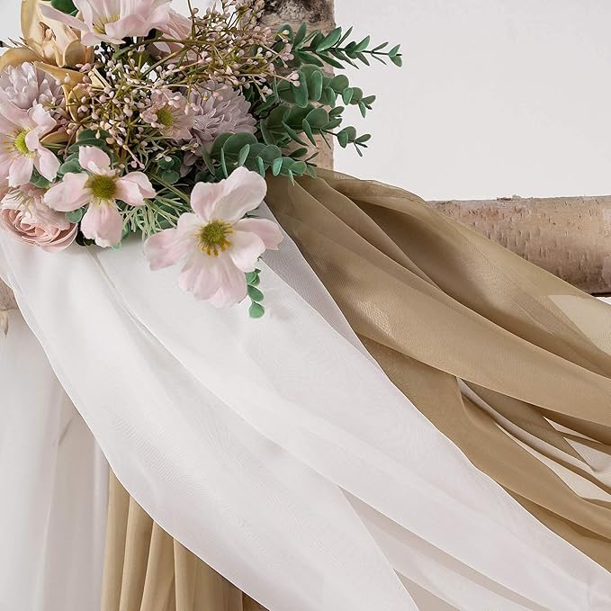 MIULEE Luxury Window Scarf Sheer Voile Elegant Topper Long Valance Solid Treatment Swags Drapes for Window Ceremony Wedding Canopy Bed 54" x 216" Brown 1 Piece