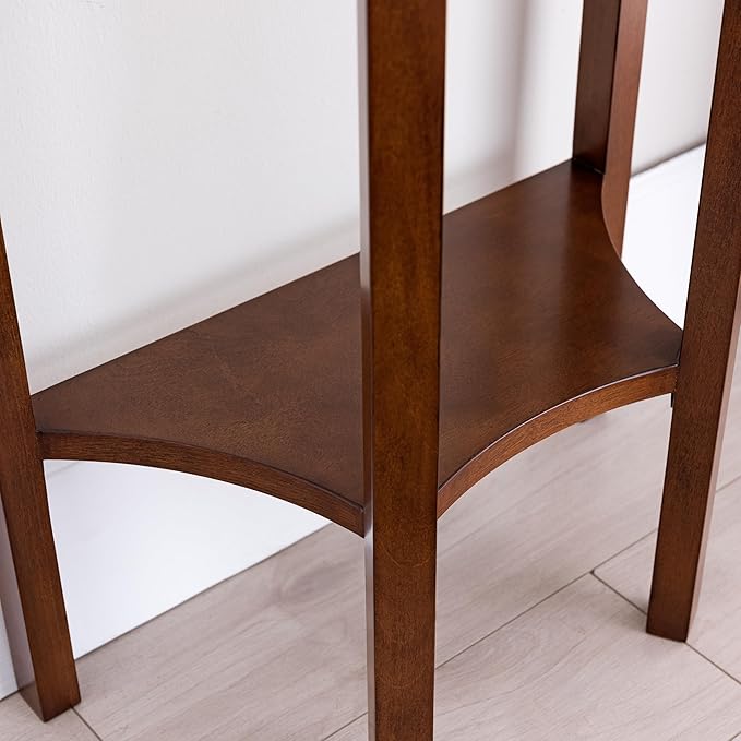 Seneca Solid Wood Demilune Console Table with Shelf and Drawer, Pecan, Perfect for Entryways, Hallways, and Stair Landings – Leick Home, 9030
