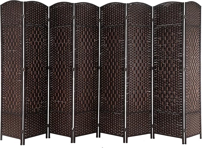 Room Divider 8 Panel Folding Privacy Divider 6 Ft Indoor Wall Divider Portable Partition Wood Screen, Brown