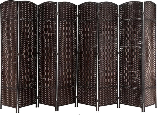 Room Divider 8 Panel Folding Privacy Divider 6 Ft Indoor Wall Divider Portable Partition Wood Screen, Brown