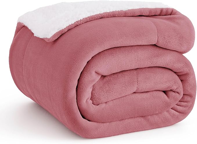 Bedsure GentleSoft Sherpa Fleece Throw Blanket Twin Size for Couch - Thick and Warm Throw for Girls and Women, Soft Fuzzy Plush Twin Blanket for Winter, Dusty Rose, 60x80 Inches