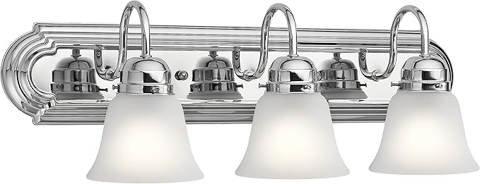 Kichler 24" 3-Light Vanity Bath Light in Chrome, Modern Bathroom Light with Clear Satin Etched Glass, (24" W x 8" H), 5337CHS