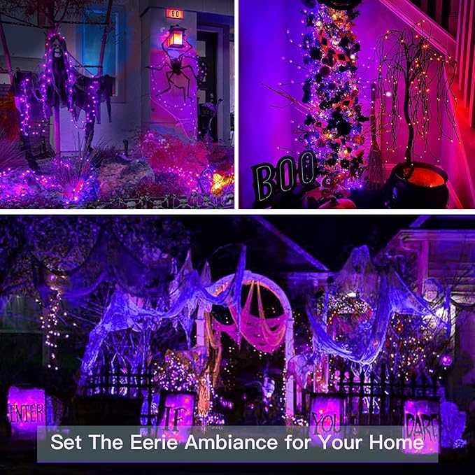 suddus Hallowee Fairy Lights Battery Operated, 33ft 100 LED Fairy Lights with Remote, Purple String Lights for Outside, Porch, Home, Backyard, Window, Yard, Garland, Party Decorations