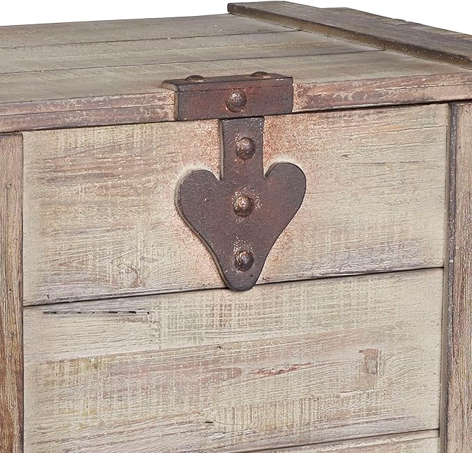 Household Essentials White Washed Rustic Decorative Wooden Trunk, Medium