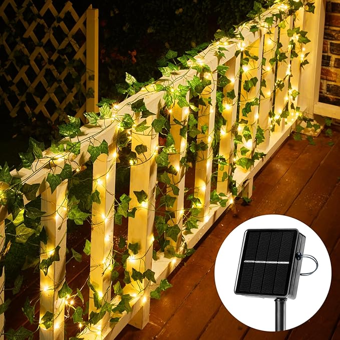 Solar Fairy Lights Outdoor, 33Ft Solar String Lights with Ivy, Plant Vine for Camping Outside Garden Yard Fence Wall