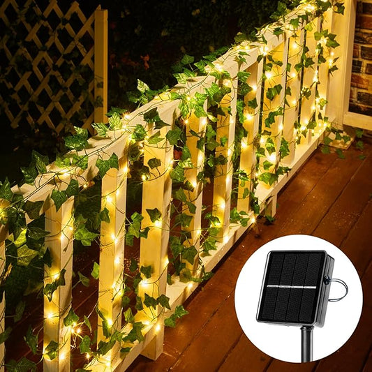 Solar Fairy Lights Outdoor, 33Ft Solar String Lights with Ivy, Plant Vine for Camping Outside Garden Yard Fence Wall