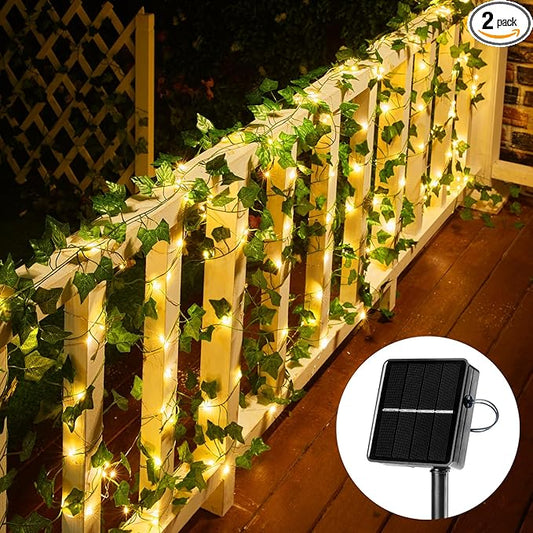 Solar Fairy Lights Outdoor, 2 Packs Total 66Ft Solar String Lights with Ivy, Plant Vine for Camping Outside Garden Yard Fence Wall