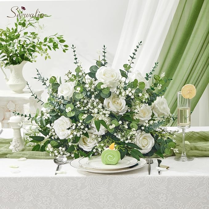 Serwalin 100 Pcs Mixed Artificial Eucalyptus Stems,Babys Breath Artificial Flowers Bulk with Faux Eucalyptus Leaves Greenery Stems for Wedding DIY Bouquets Floral Arrangement Home Decor