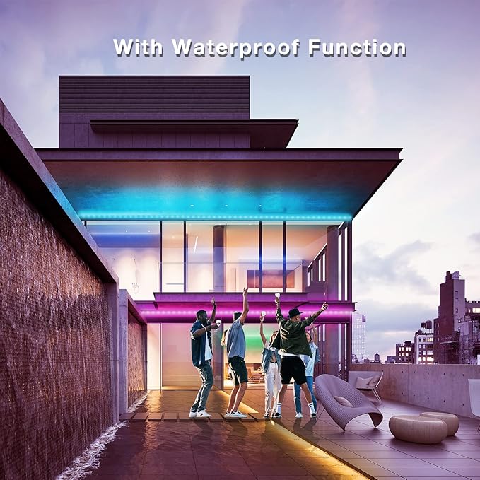 DAYBETTER Outdoor Led Strip Lights Waterproof, Smart Led Light Strips with Remote and App Control, 5050 RGB Color Changing Led Lights for Bedroom, Roof Eaves, Room Decor, 65.6 ft(4 Rolls of 16.4ft)