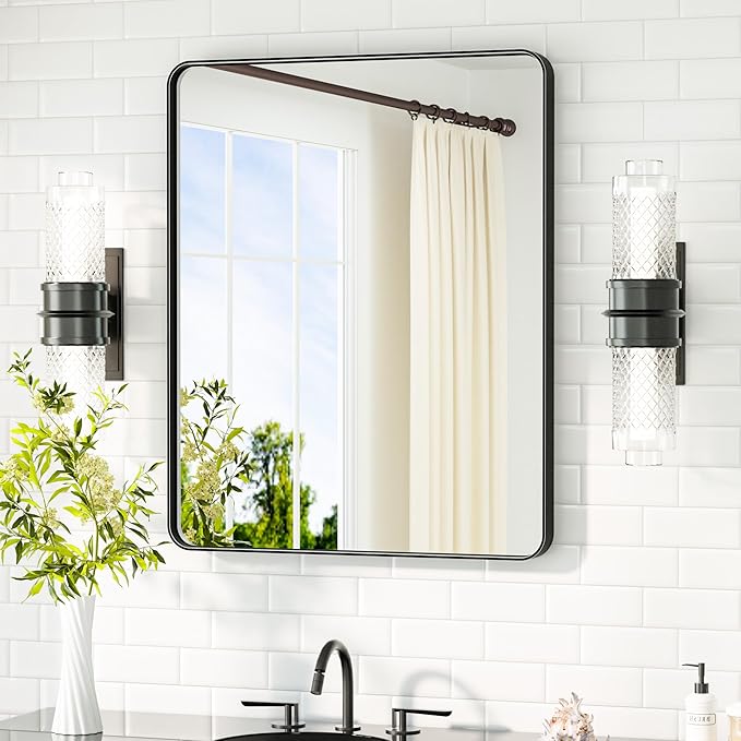 TETOTE Black Bathroom Mirror 24 x 30 Matte Black Metal Framed Vanity Mirror, Tempered Glass, Wall Mounted for Bathroom, Entryway, Bedroom, Living Room(Horizontal/Vertical)