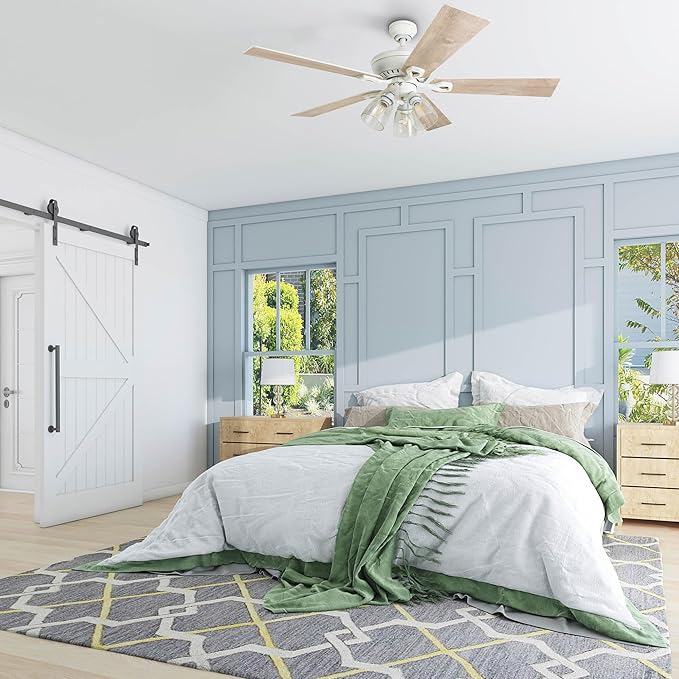 Prominence Home Glenmont, 52 Inch Farmhouse LED Ceiling Fan with Light, Pull Chain, Three Mounting Options, Dual Finish Blades, Reversible Motor - 50389-01 (Distressed White)
