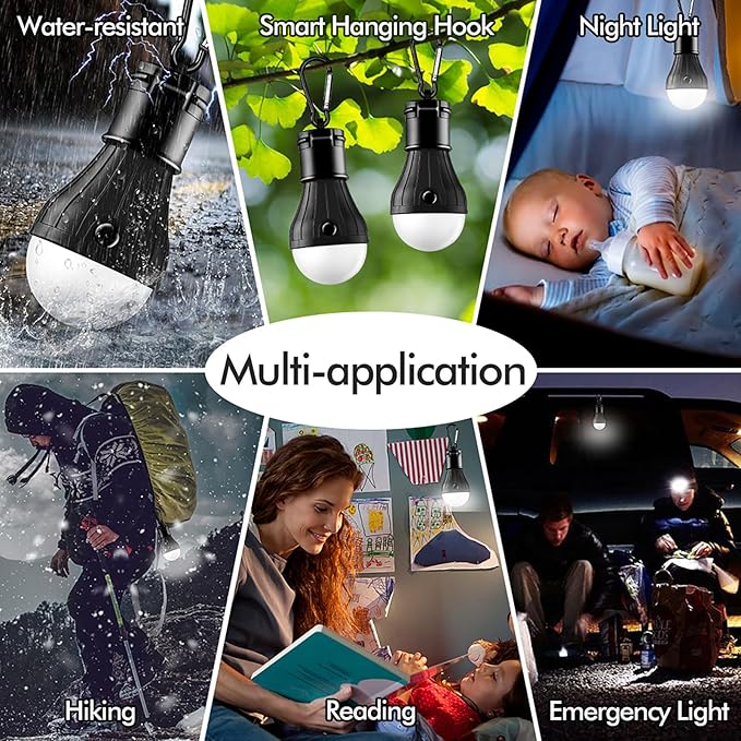 Tent Lamp Portable LED Tent Lights 5 Packs Hook Hurricane Emergency Lights LED Camping Light Bulb Camping Tent Lantern Bulb Camping Equipment for Camping Hiking Backpacking Fishing Outage