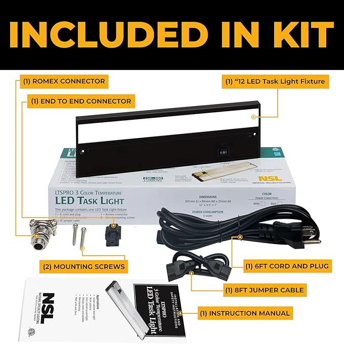 LED Under Cabinet Lighting Hardwired - 3CCT 12 Inch Black Finish - Undercabinet Lights for Kitchen - Linkable Undercounter Dimmable Plug in Light or Hard Wired - Under Counter Fixture Direct Wire