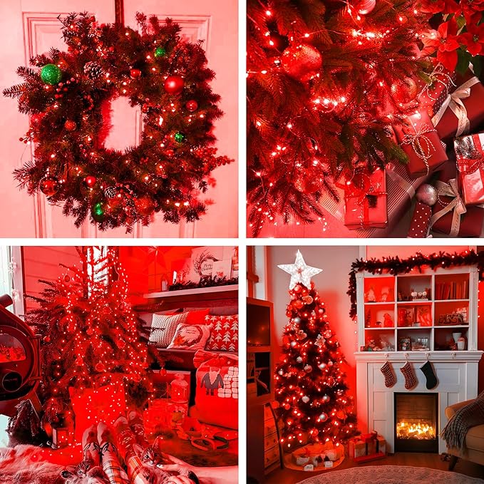 JMEXSUSS 4 Pack 50 LED Red Fairy Lights Battery Operated, 16.1ft Christmas Fairy Lights, Red String Lights for Bedroom Wedding Party Christmas Halloween Decorations