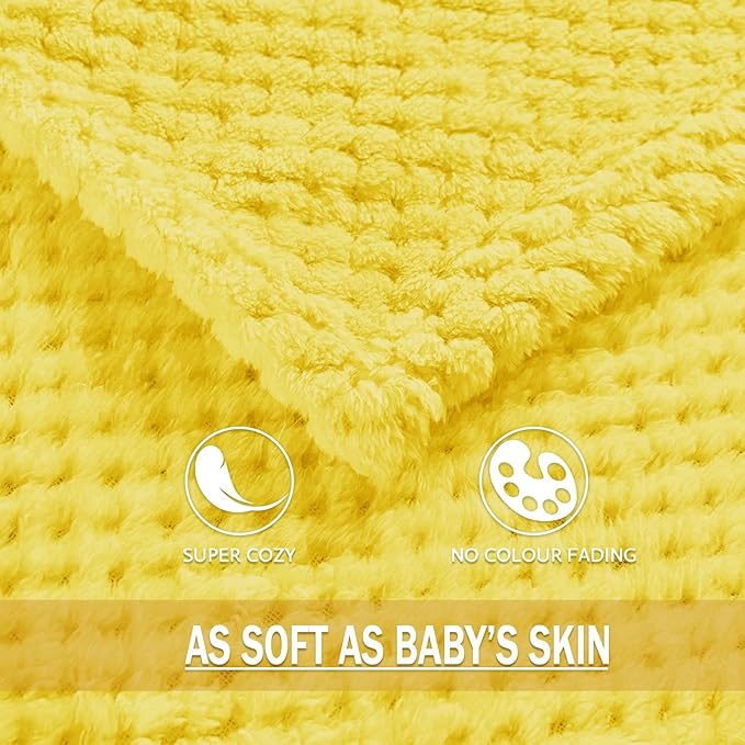Exclusivo Mezcla Fleece Bed Blanket Queen Size, Super Soft and Warm Blankets for Couch, Sofa and Bed Waffle Textured, Cozy, Fuzzy and Lightweight (Vibrant Yellow, 90x90 Inches)