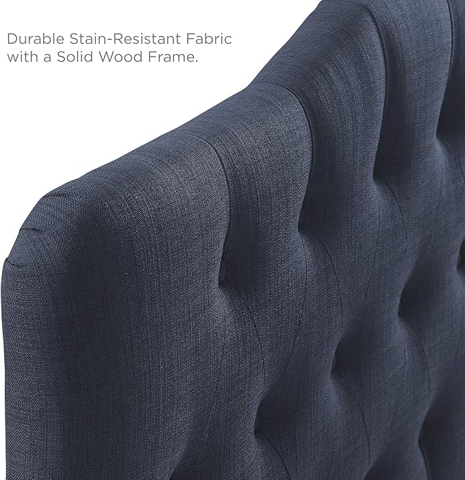 Modway Annabel Tufted Button Linen Fabric Upholstered Queen Headboard in Navy