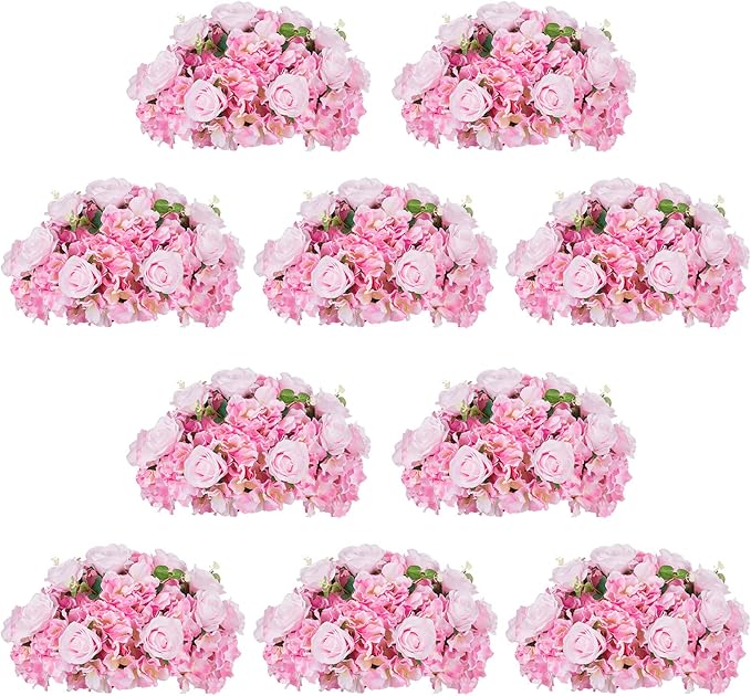 NUPTIO Flower Balls for Wedding Centerpieces - 10 Pcs 15.7 inch Diameter Fake Flower Ball Arrangement Bouquet Party Centerpieces for Tables - Pink Rose Bouquet Centerpiece Flowers for Wedding Table