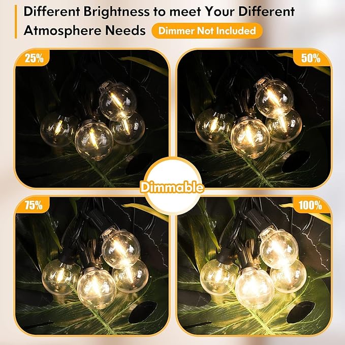 Brightever 200FT Outdoor String Lights Dimmable LED Outside Patio Lights with 100+4 Shatterproof G40 Globe Edison Bulbs, Connectable Commercial String Hanging Lights for Backyard Party Porch Garden