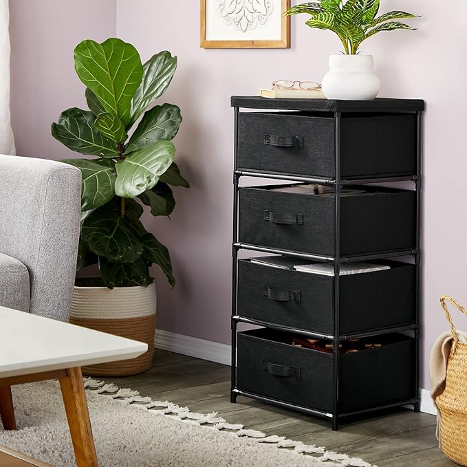Juvale 4-Tier Fabric Dresser for Closet - 16.5 x 13 x 33 in, Black - Storage Cabinet with Drawers, Closet Drawers & Bedroom Storage
