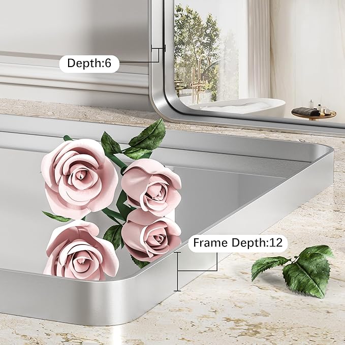 Hasipu 55×32 Inch Large Bathroom Mirror for Wall, Rectangular Silver Metal Frame Bathroom Mirrors, Modern Wall Mounted Vanity Mirror for Bathroom (Hangs Horizontal or Vertical)