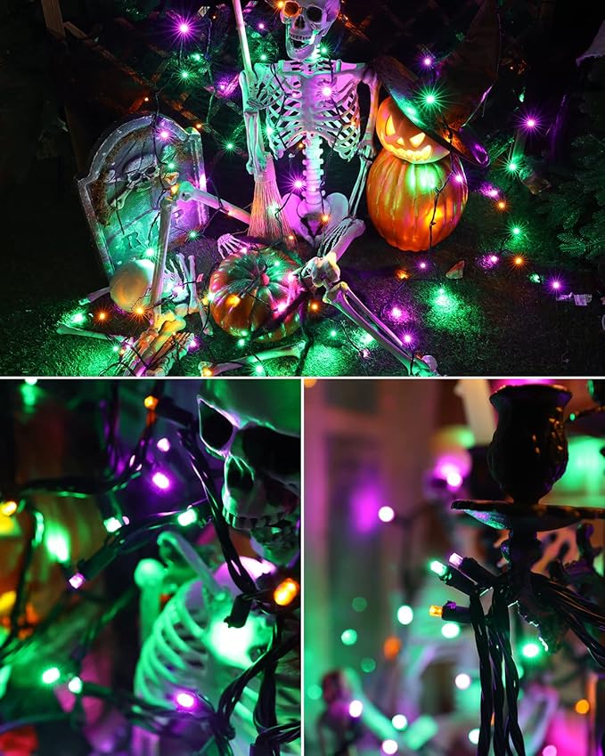 Brizled Purple Orange Green Halloween Lights, 33ft 100 LED 5MM Wide Angle Halloween String Lights, 120V UL Certified Connectable Mini Light Set for Indoor Outdoor Home Garden Patio Yard Party Decor