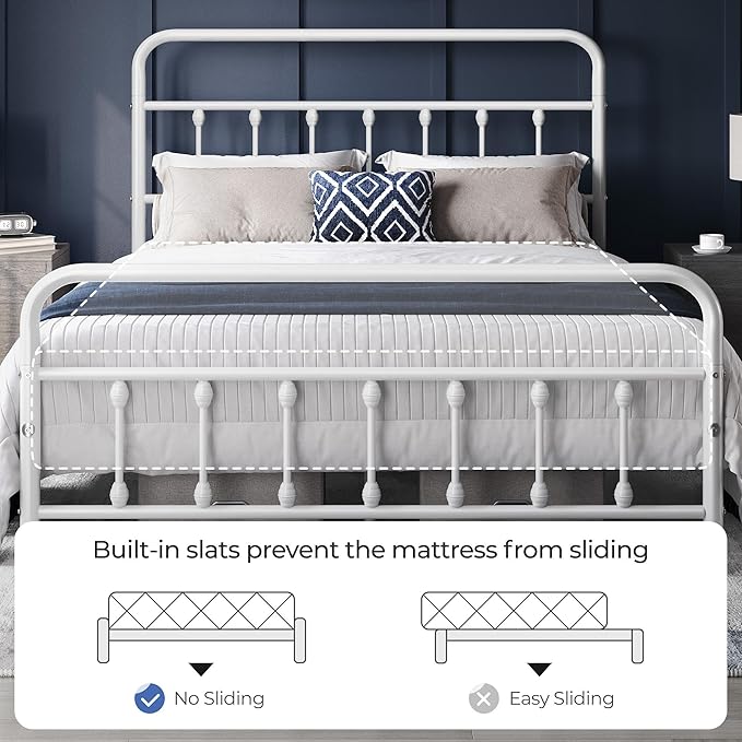 Yaheetech Classic Metal Platform Bed Frame Mattress Foundation with Victorian Style Iron-Art Headboard/Footboard/Under Bed Storage/No Box Spring Needed/Full Size White