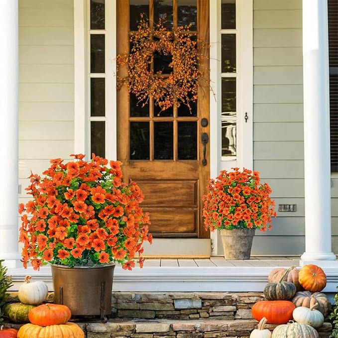 2-Pack 22 Inch Fall Outdoor Artificial Plants with Stake, Imitation Boxwood Flower Balls UV Resistant Fake Green Plants Bushes for Yard Patio Front Door Decoration
