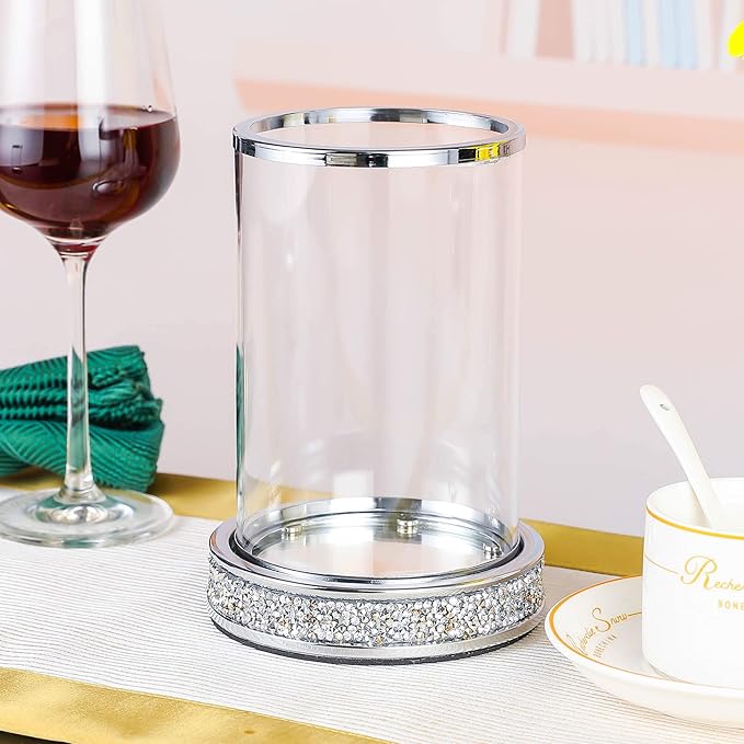 Pillar Candle Holders set of 2,Hurricane Candle Holders for Pillar Candle,Glass Candle Holder for Coffee Dining Table, Wedding, Christmas, Halloween, Home Decoration,Silver Candle Holders