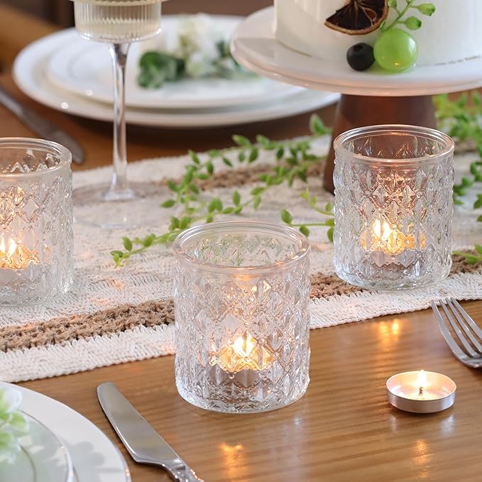 12Pcs Large Votive Candle Holders 2.8 * 3.2in Clear Tea Light Candle Holders Glass Candle Holder for Bridal Shower, Wedding, Table Centerpiece, Party, Home Decor