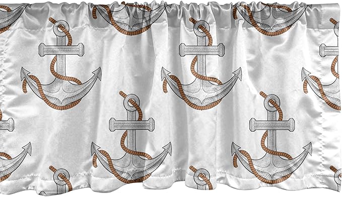 Ambesonne Vintage Nautical Tattoo Window Valance Pack of 2, Repetitive Anchor and Motif Maritime Pattern, Rod Pocket Curtain Valances for Kitchen Bedroom, 54" X 18", Pale Cinnamon Pale Grey