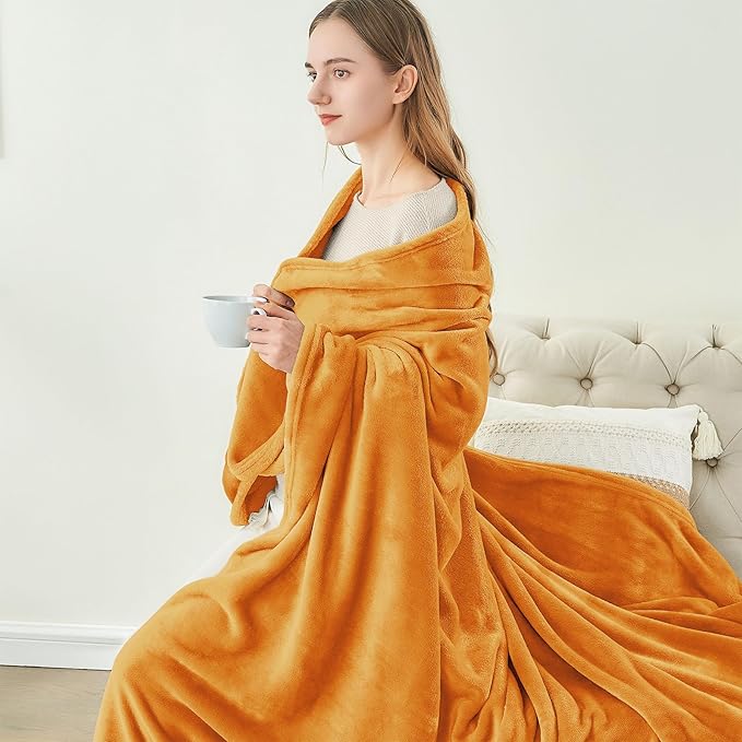 BEDELITE Fleece Blanket Twin Size Burnt Orange Throw Blankets for Couch & Bed, 300GSM Luxury Plush Cozy Fuzzy Fall Blanket 60x80 inches, Super Soft & Warm Blankets for Travel Camping
