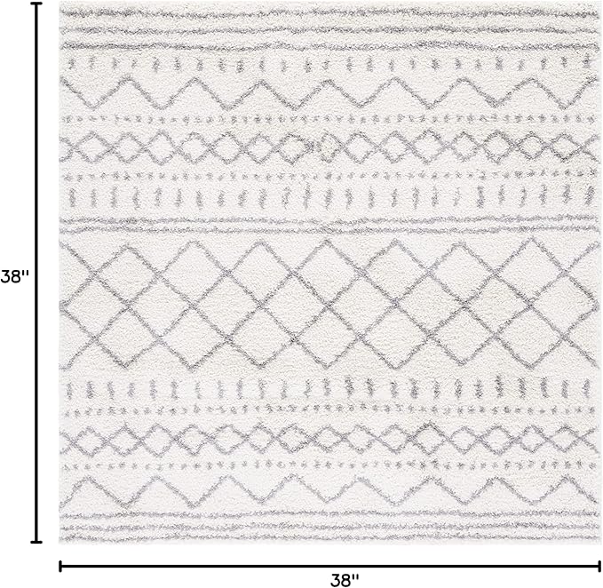 SAFAVIEH Arizona Shag Collection Area Rug - 3'2" Square, Ivory & Grey, Moroccan Design, 1.6-inch Thick, Non-Shedding, Ideal for High Traffic Areas in Living Room, Bedroom, Dining (ASG741F-3SQ)