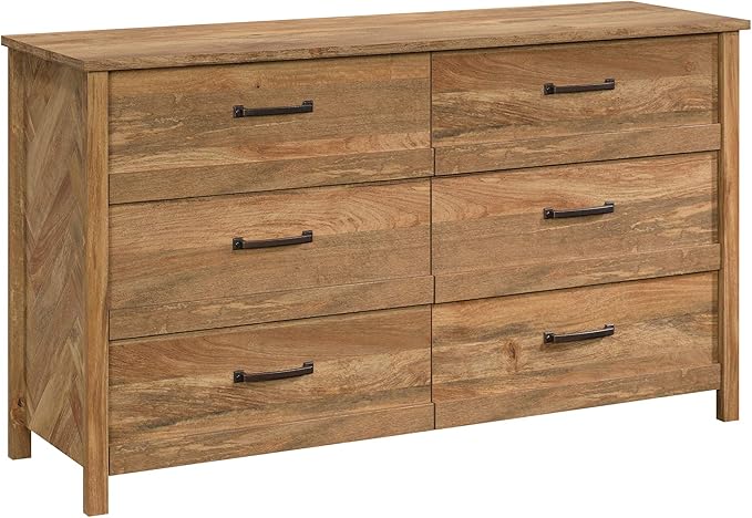 Sauder Cannery Bridge 6 Drawer Dresser Bedroom Dresser Chest of Drawers Wooden, in Sindoori Mango